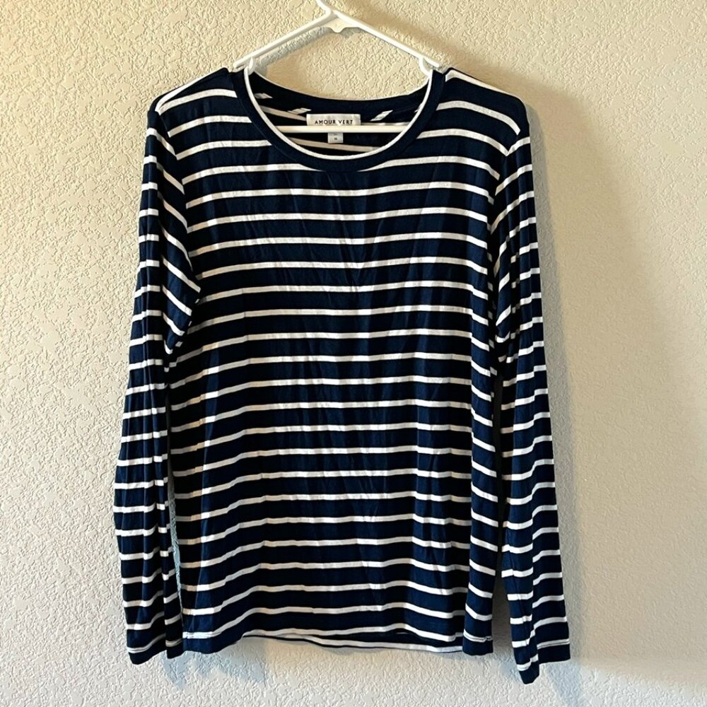 Amour Vert Long Sleeve Tee – Blue Striped (Size M)